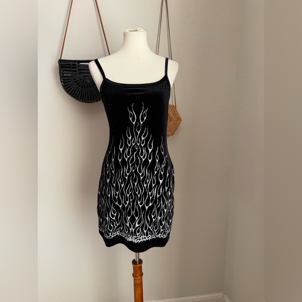 Vintage CREW Velour Silver Fire Mini Dress, Size Large